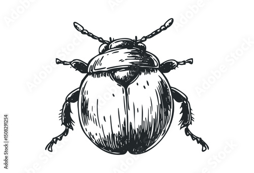Detailed sketch of a beetle with intricate texture. Vector retro hand drawn illustration