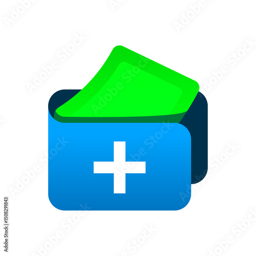 illustration of modern wallet with money bills and plus sign. top up, add funds, or increase balance. gradient style icon for finance apps, digital wallets, fintech UI, and mobile payment interfaces