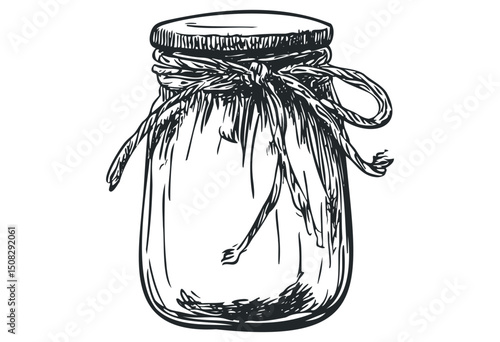 Hand-drawn sketch of a jam jar with twine. Vector retro hand drawn illustration