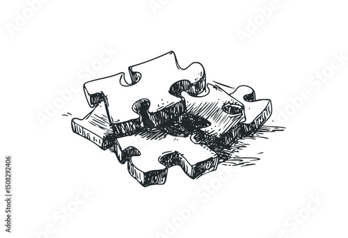 Hand-drawn jigsaw puzzle pieces sketch. Vector retro hand drawn illustration