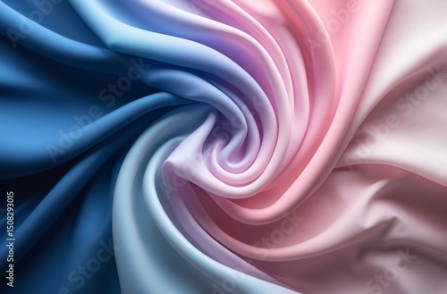 satin fabric in blue and pink delicate swirling patterns background