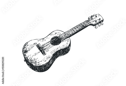 Detailed hand-drawn sketch of classical acoustic guitar. Vector retro hand drawn illustration