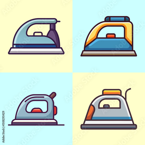 Iron Flat Illustration Simple Household Appliance Vector in Flat Style