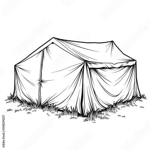 Protective tarp covering outdoor materials, minimalist line art