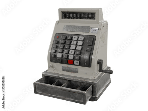vintage cash register isolated on white background