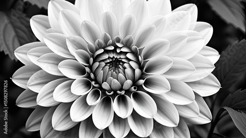 Dahlia, large flower in garden, Monochrome pattern.