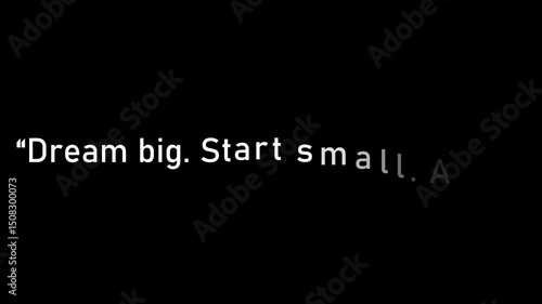 Inspirational quote dream big start small act now displayed on a black background text is white