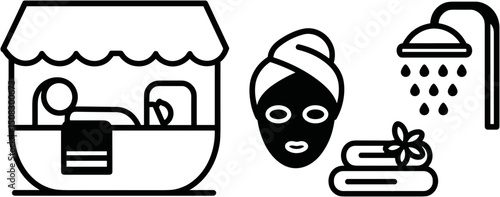 Spa salon icons depicting relaxation, treatments, and wellness  