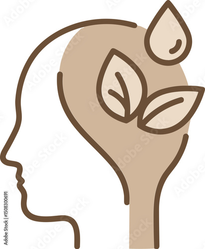 Abstract head silhouette with leaves and water droplet symbolizing spa  