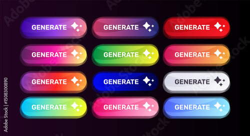 Generate AI button. Artificial intelligence and Machine learning technology concept. AI enters by command prompt to generate ideas. Chat with AI. UI UX design, Vector illustration.