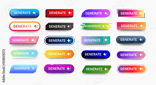 Generate AI button. Artificial intelligence and Machine learning technology concept. AI enters by command prompt to generate ideas. Chat with AI. UI UX design, Vector illustration.