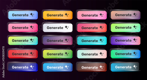 Generate AI button. Artificial intelligence and Machine learning technology concept. AI enters by command prompt to generate ideas. Chat with AI. UI UX design, Vector illustration.
