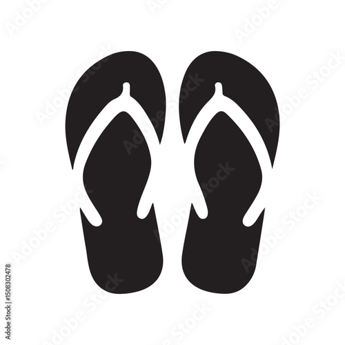 Flip flops sandal beach wear flat vector icon for apps and websites. Vector black silhouette. with white background