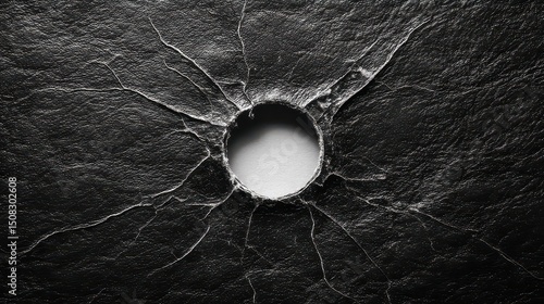 Torn Leather With Impact Hole and Cracks
