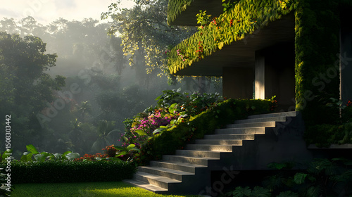 Wallpaper Mural Tropical Lush Garden Steps Sunrise Building Torontodigital.ca