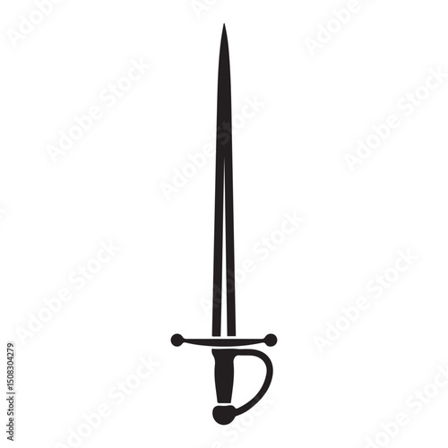 Rapier Espada Ropera or epee sword weapon flat icon for games and websites, Vector black silhouette. with white background