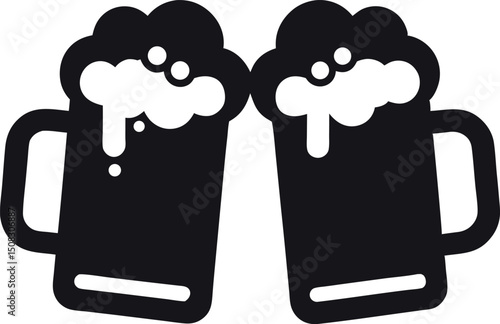 Two Beer Mugs Clinking Together Vector Illustration for Celebrations and Gatherings