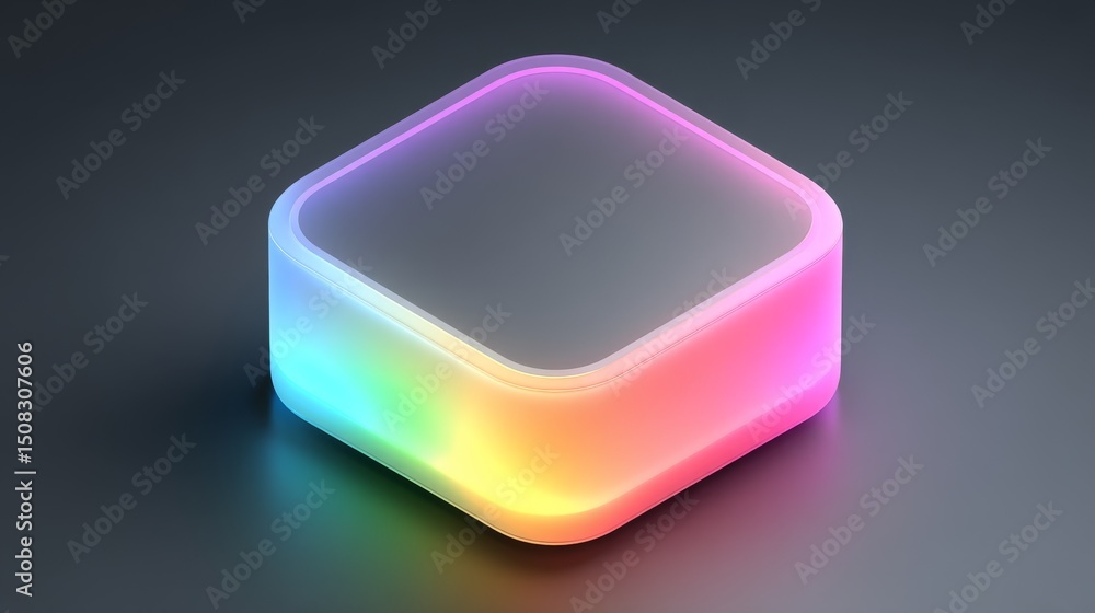A vibrant, glowing cube with colorful lights on a dark background. A vibrant, glowing cube with colorful lights on a dark background.