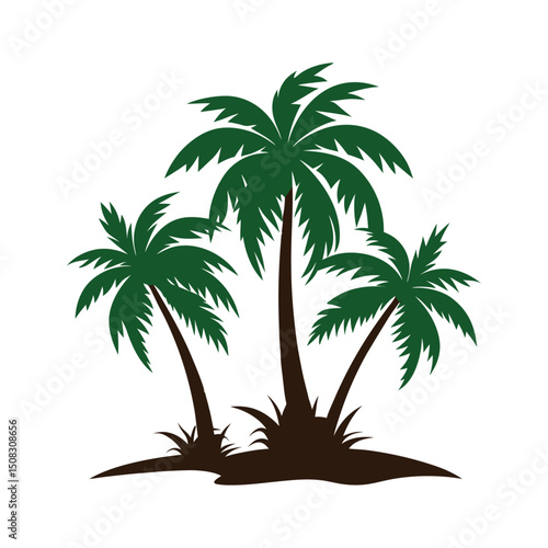 Tropical palm tree silhouette vector illustration on white for summer beach vacation