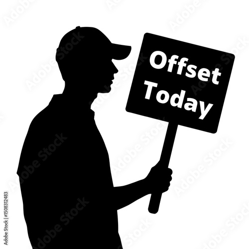 Silhouette of Climate Activist Holding Offset Sign for Awareness