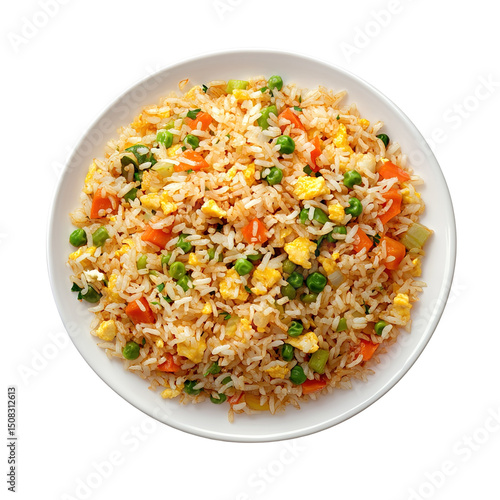 Top view of home cook Chinese fried rice isolated on transparent background