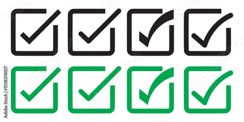 Green check mark icon. Check mark vector icon. Checkmark Illustration. Vector symbols set ,green checkmark isolated on white background. Correct vote choise isolated symbol.