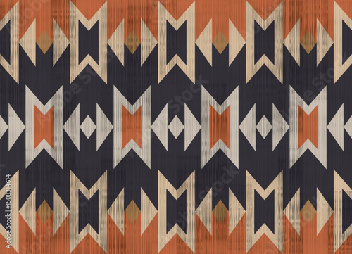 Aztec pattern.Triangle shape on Dark blue background.Geometric shape.Vertical pattern.Zigzag.Seamless.Triangle shape.DIgital design.Illustration.Line.Design for clothes.Carpet.Printing. Knitting.Rug