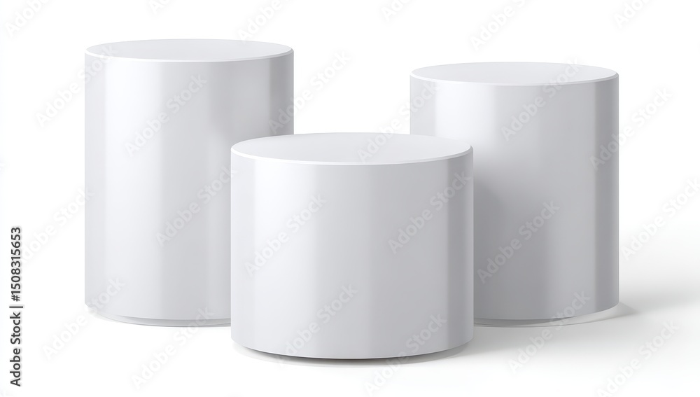 Three white cylindrical podiums (9) Three white cylindrical podiums (9)