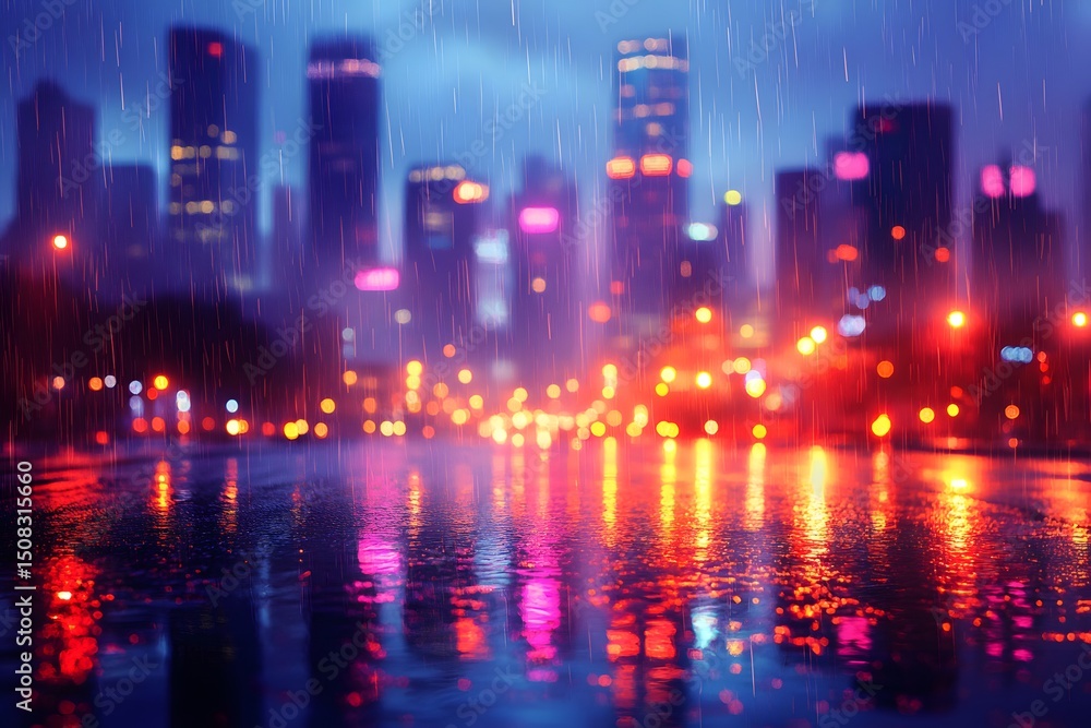 Vibrant Cityscape in the Rain with Colorful Reflections at Night Urban Abstract Photography Vibrant Cityscape in the Rain with Colorful Reflections at Night Urban Abstract Photography