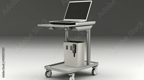 Modern Medical Equipment Cart With Laptop