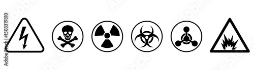 nuclear Radiation chemical biological icon set, Toxic sign, Biohazard symbol,electric ,danger,fire,ndustrial sign, Vector illustration