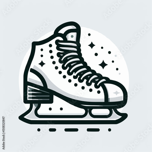 stylish black and white illustration of an ice skate with a shiny blade and detail 