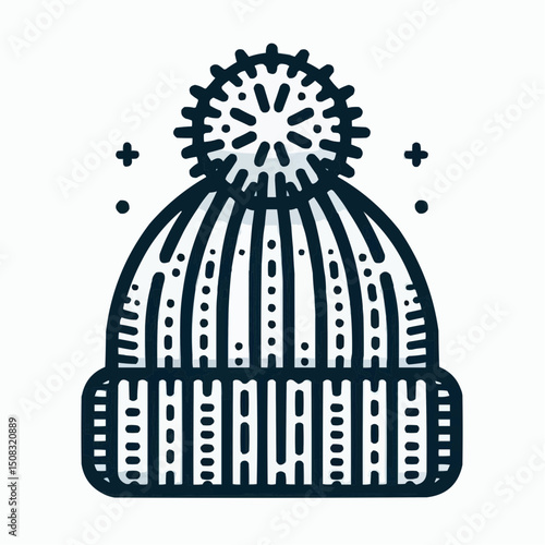 Beanie hat illustration, cozy mood, knitted design, on light background
