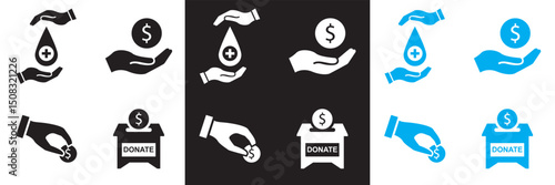 Charity and Donation icons. Help, caring, solidarity, alms, donate, volunteer, care, charity icon. Vector illustration. isolated on white and black background. EPS 10