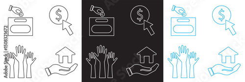 Charity and Donation icons. Help, caring, solidarity, alms, donate, volunteer, care, charity icon. Vector illustration. isolated on white and black background. EPS 10