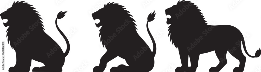 Naklejka premium lion silhouette, roaring lion silhouette, lion head silhouette, wild lion shape, king of jungle silhouette, big cat silhouette