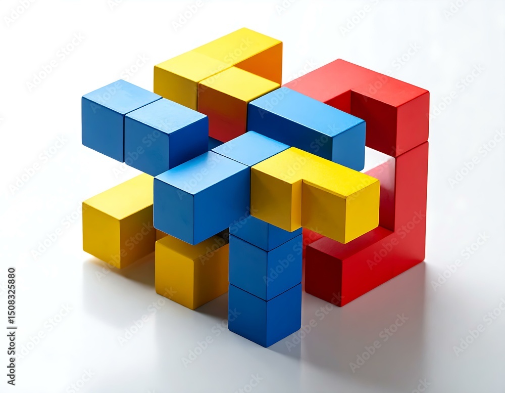 Colorful Interlocking Wooden Blocks Puzzle Game Construction Colorful Interlocking Wooden Blocks Puzzle Game Construction