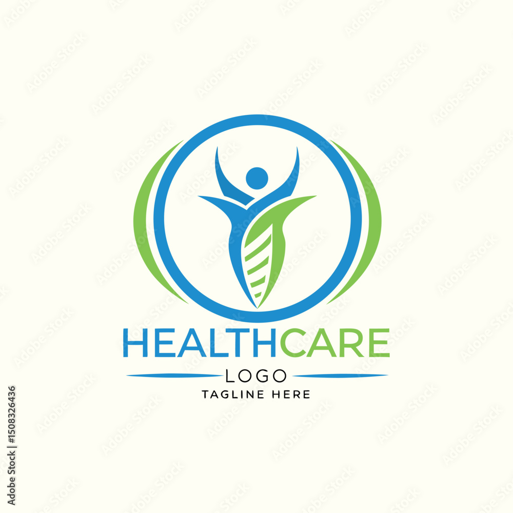 Obraz premium Green wellness and healthcare logo design-abstract human figures with green leaves and healthy lifestyle