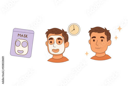Facial sheet mask steps for men cartoon style
