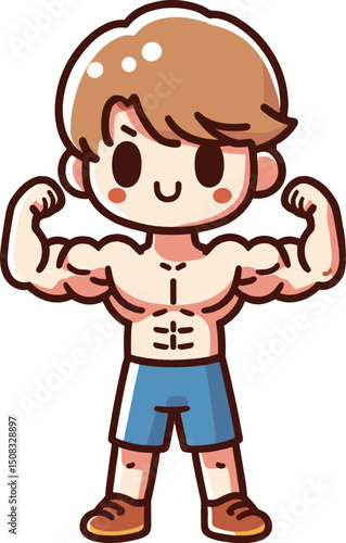 筋肉をアピールする男性のイラスト