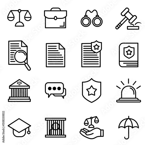 icons about law and lawyers and other legal files, police, judges and prisons