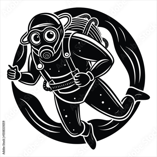 Scuba diving. Vector illustration for tattoo or t-shirt design