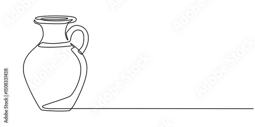 One line drawing of ancient Greek clay vase, isolated on white background, one continuous line drawing of antique water jug.one line drawing of clay jug.antique jug icon.single line vector.