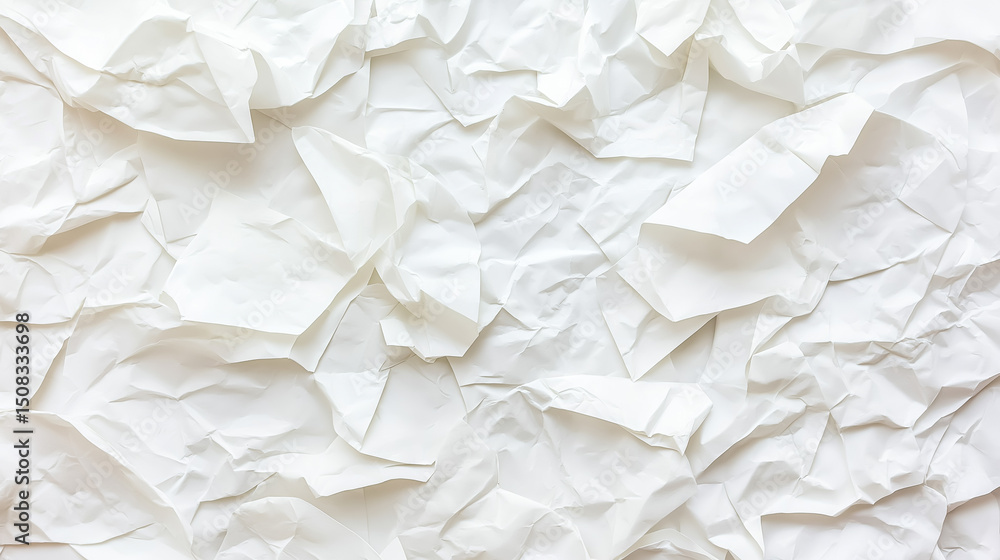 Obraz premium Crumpled white paper texture showcasing intricate folds and shadows
