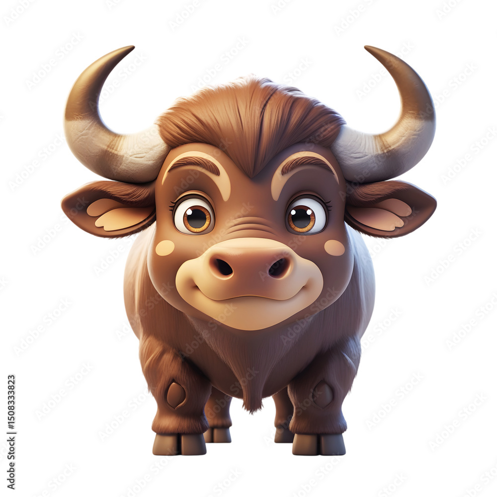 3d buffalo cartoon character on transparent background 3d buffalo cartoon character on transparent background