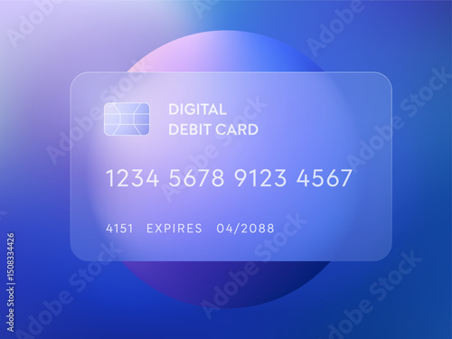 Glassmorphism Digital Credit or Debit Card for Internet Banking in Tech Style with Abstract Backgrounds for Internet ATM or Financial Business, Crypto Wallet