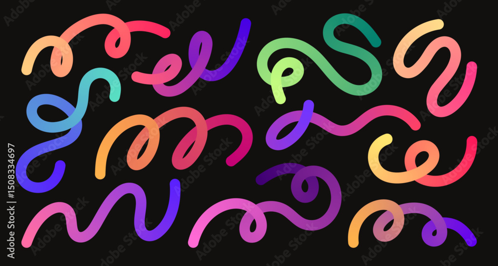 Set of abstract fluid curve in different shape. Gradient blend line. Creative design elements for cover, mockup, banner, poster and background. Vector illustration.
Set of abstract fluid curve in different shape. Gradient blend line. Creative design elements for cover, mockup, banner, poster and background. Vector illustration.