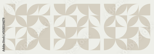 Collection of minimalist geometric seamless pattern with abstract geometric shapes and forms in light brown on beige background. Ideal for modern design, wallpaper, cover or textile prints