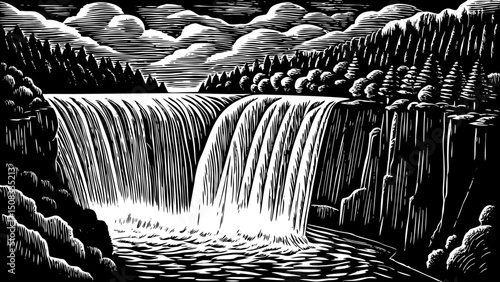 Niagara Falls illustration black and white hand drawn sketch