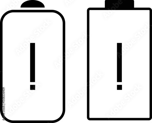 Battery dead icon set. empty battery sign. charge indicator icons. Battery indicator symbols. Battery with warning sign
